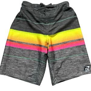 Laguna Board Shorts Youth M 10/12 Gray Neon Stripe Swim Trunks Surf Unisex